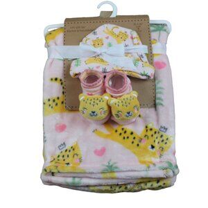 Baby Elements Blanket Booties Hat Gift Set Pink Cheetah Fleece Infant Girls NWT